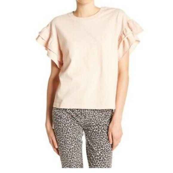 New$215 CURRENT/ELLIOTT THE CARINA RUFFLE-TRIMMED COTTON-JERSEY TOP Tee 2 - Picture 2 of 13